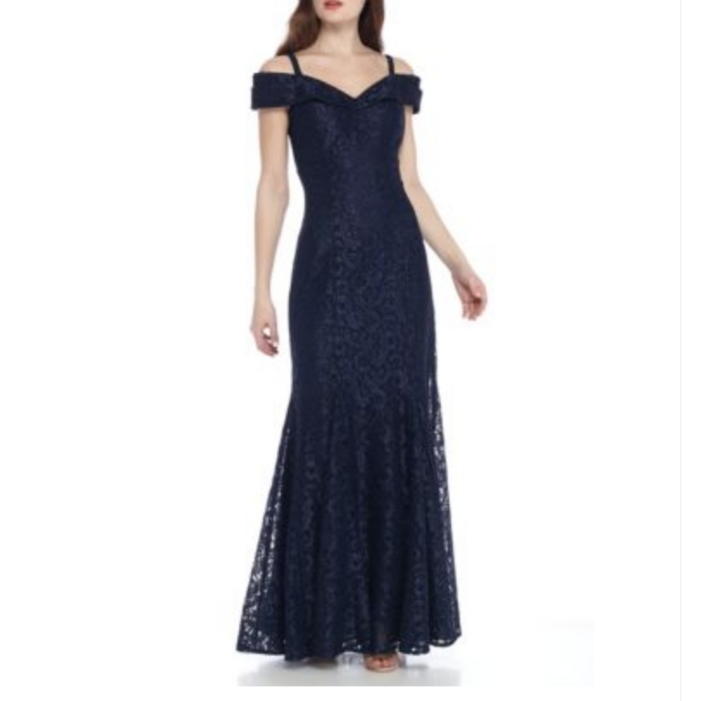 R & M Richards Off the Shoulder Lace Gown